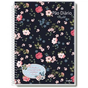Caderno Universitário Pão Diário Floral – Capa Preta – 16 Matérias